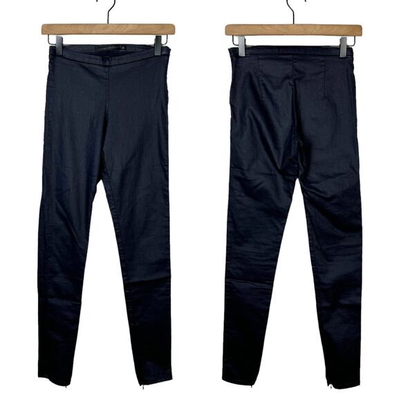 Victoria Beckham | Wax Coated Denim Ankle Zip Mid Rise Leggings Skinny Pants - Picture 1 of 8